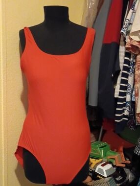 Women’s Red Scoop Neck Swim Suit